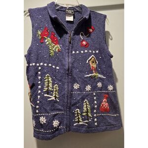 Southern Lady Winter Cardinal Birdhouse Ugly Christmas Sweater Vest‎ Small